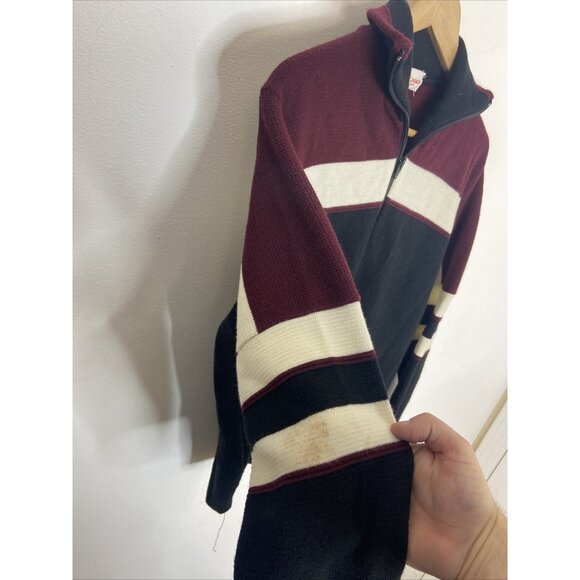 Vintage All Canada Men L Acrylic Curling Sweater Knit Zip Up Striped Cardigan - Picture 4 of 8